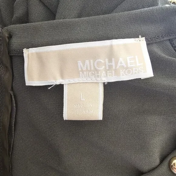 Michael Kors Forest Green Spandex Dress with Gold Studded Embellishments Size L - Picture 9 of 10